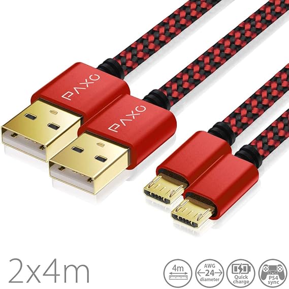 2x 4m Nylon PS4 charging cable for Playstation 4 Amazon.co.uk Electronics