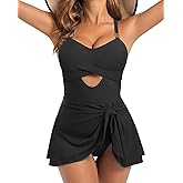 MAXTOOA Womens One Piece Swimsuits Tummy Control Cutout Bathing Suit Gold Metal Swim Dress Adjustable Straps Swimwear