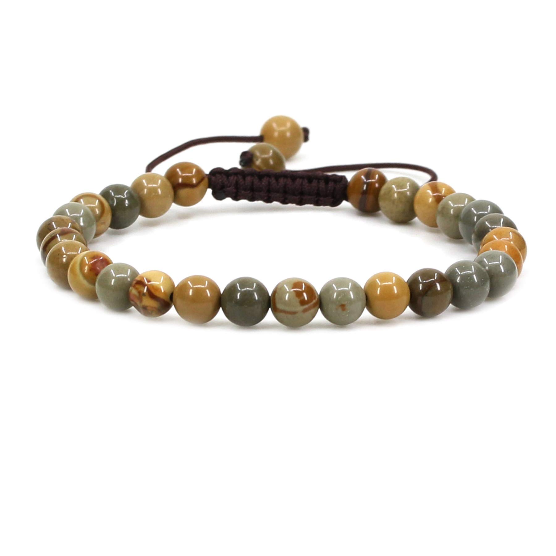 CHENYUE Natural Owyhee Picture Jasper Gemstone 6mm Round Beads Adjustable Bracelet 7" Unisex