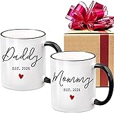 EST 2026 New Daddy & Mommy Coffee Mugs Set of 2, First Time Mommy Daddy Gift Prospective Parents Mugs Gift, EST 2026 New Parents Gifts, Pregnancy Announcement Baby Reveal Mug