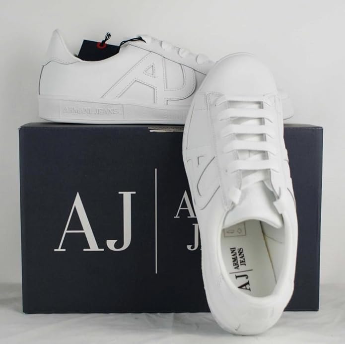 Armani AJ Jeans Mens White AJ0736 Sneakers Leather Trainers 8: Amazon.co.uk: Shoes & Bags