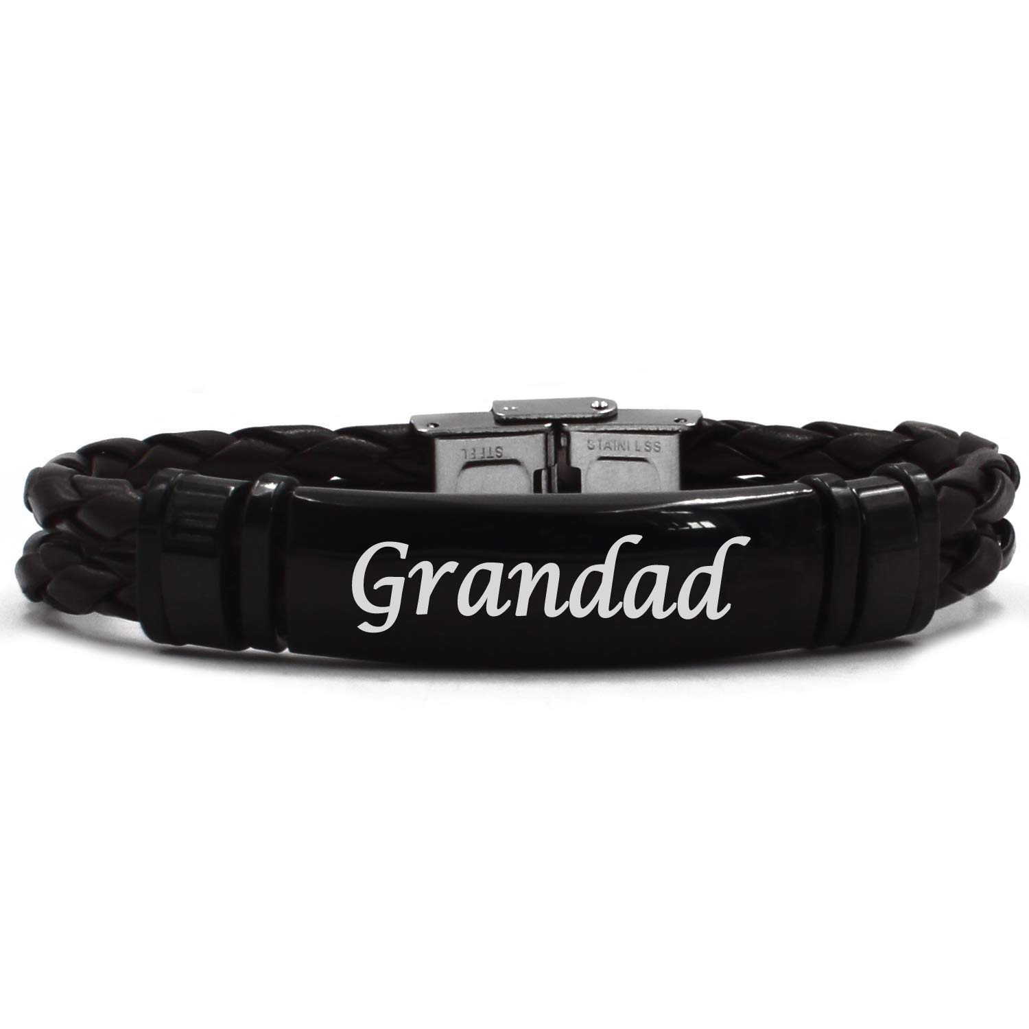 Kigu Grandad Bracelet, Black Double Leather Bracelet, Gifts For Dad, Personalised Dad Bracelet, Customised Jewellery For Men, Incl Gift Packaging