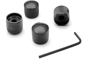 SAPHUE 4 Pcs Metal Volume Tone Dome Tone Guitar Speed Control Knobs with Allen Keys Screws Set for Fender Strat Telecaster Gibson Les Paul Electric Guitar or Bass（Black）