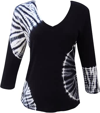 Nature Art Womens Tie Dye V Neck 3/4 Sleeve Top Rhinestone ...