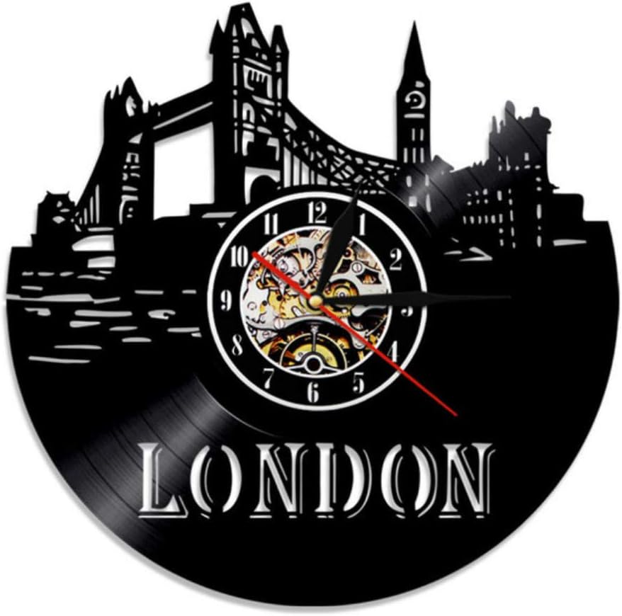 smyzll London Skyline Wall Art Reloj de Pared Inglaterra Paisaje Urbano