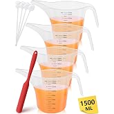4 Pack 1500ml/50oz Long Spout Funnel Pitcher with Stirring Rods &ndash; Measuring Cups for Resin, Paint, Epoxy, Crafts, Soap Making, Durable and Easy to Pour, Great for Mixing, Measuring, Transfer Tasks