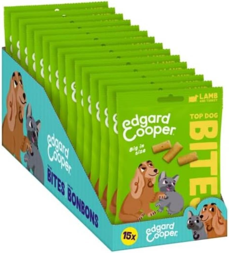 Edgard Cooper Natural Dog Treats, Lamb and Turkey Top Dog Bites Small, 15 x 50g bag, Grain Free, High in Protein fresh meat, full of essential amino acids for healthy insides