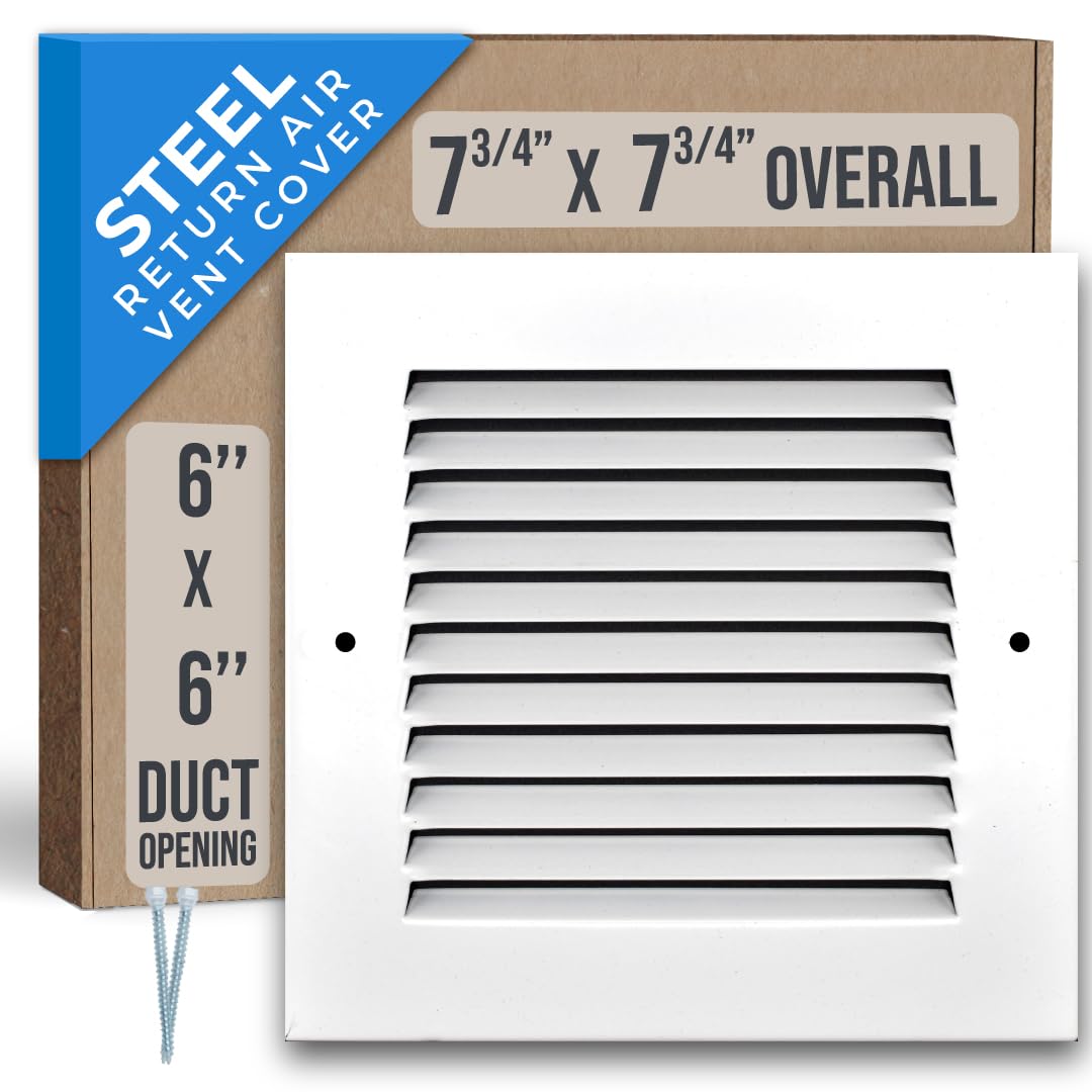 Fits 6x6 Duct Opening | Steel Return Air Grille by Handua | Vent Cover Grill for Sidewall and Ceiling | White | HVAC Cold Air Intake Grille | Outer Dimensions: 7.75"W X 7.75"