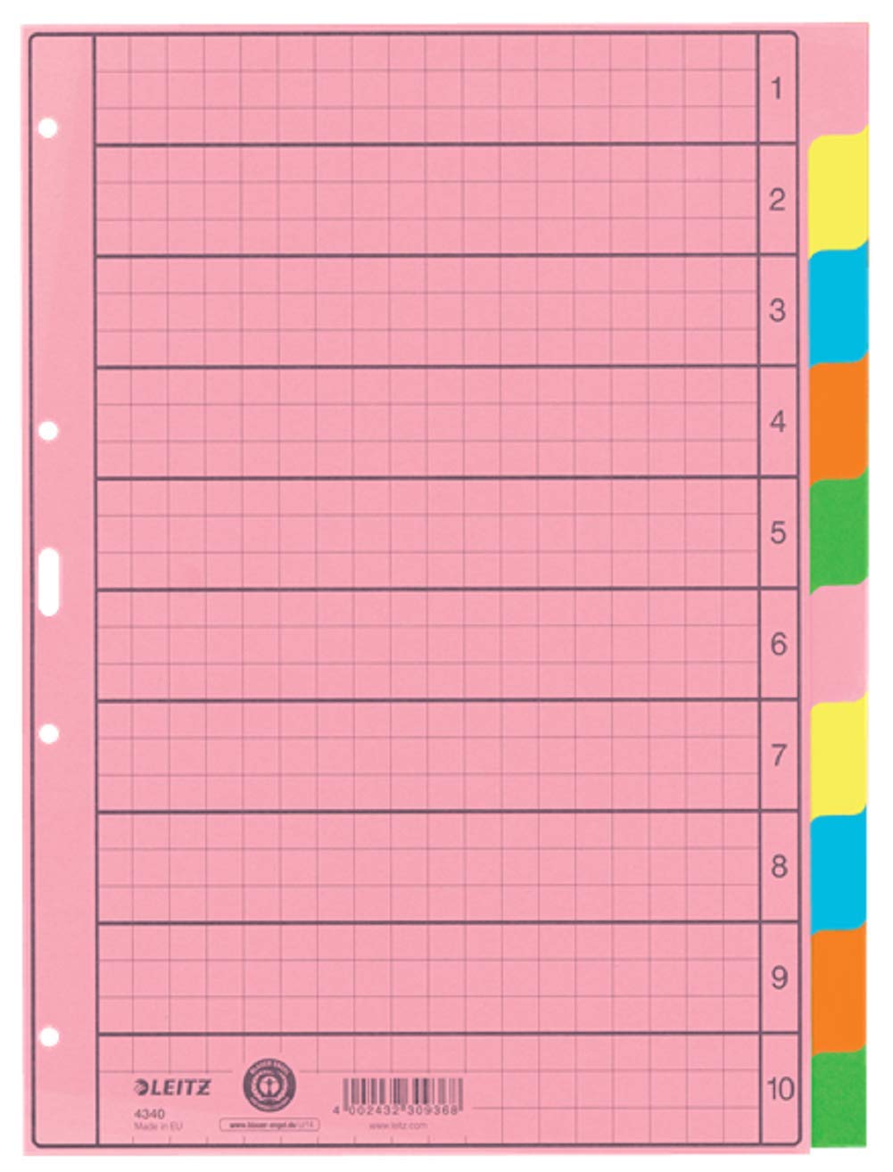 Esselte Leitz, Index Sheets, Blank, A4, Paper, 10 Sheets, Coloured