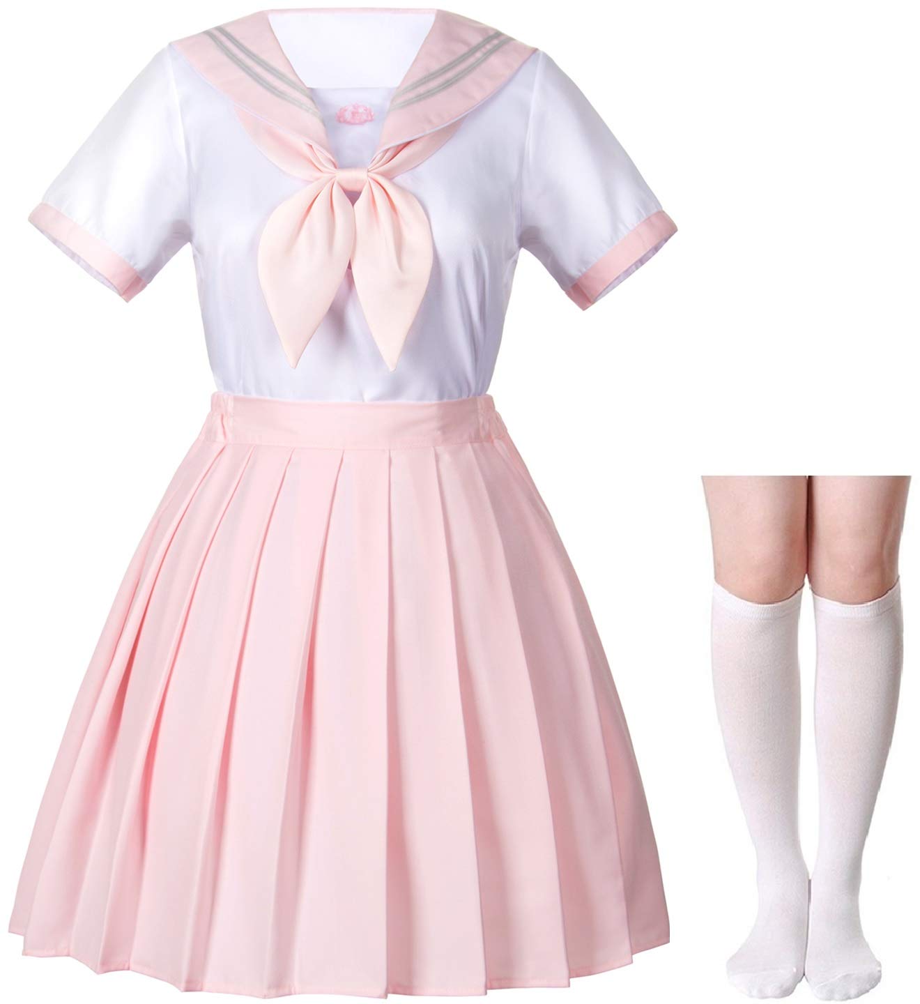 Japanese School Girls Jk Uniform Sailor White Pink Pleated Skirt Japanese School Girls Jk Uniform Sailor White Pink Pleated Skirt