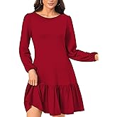 tinkfarbo Women's Fashionable Long-Sleeved Loose-Fitting Mini Dress Crew Neck with Backless Bow Tie Flowing Ruffled Hem Dress