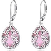 YAFEINI Teardrop Dangle Earrings For Women Sterling Silver Filigree Teardrop Gemstone Drop Earrings Jewelry Gifts For Women