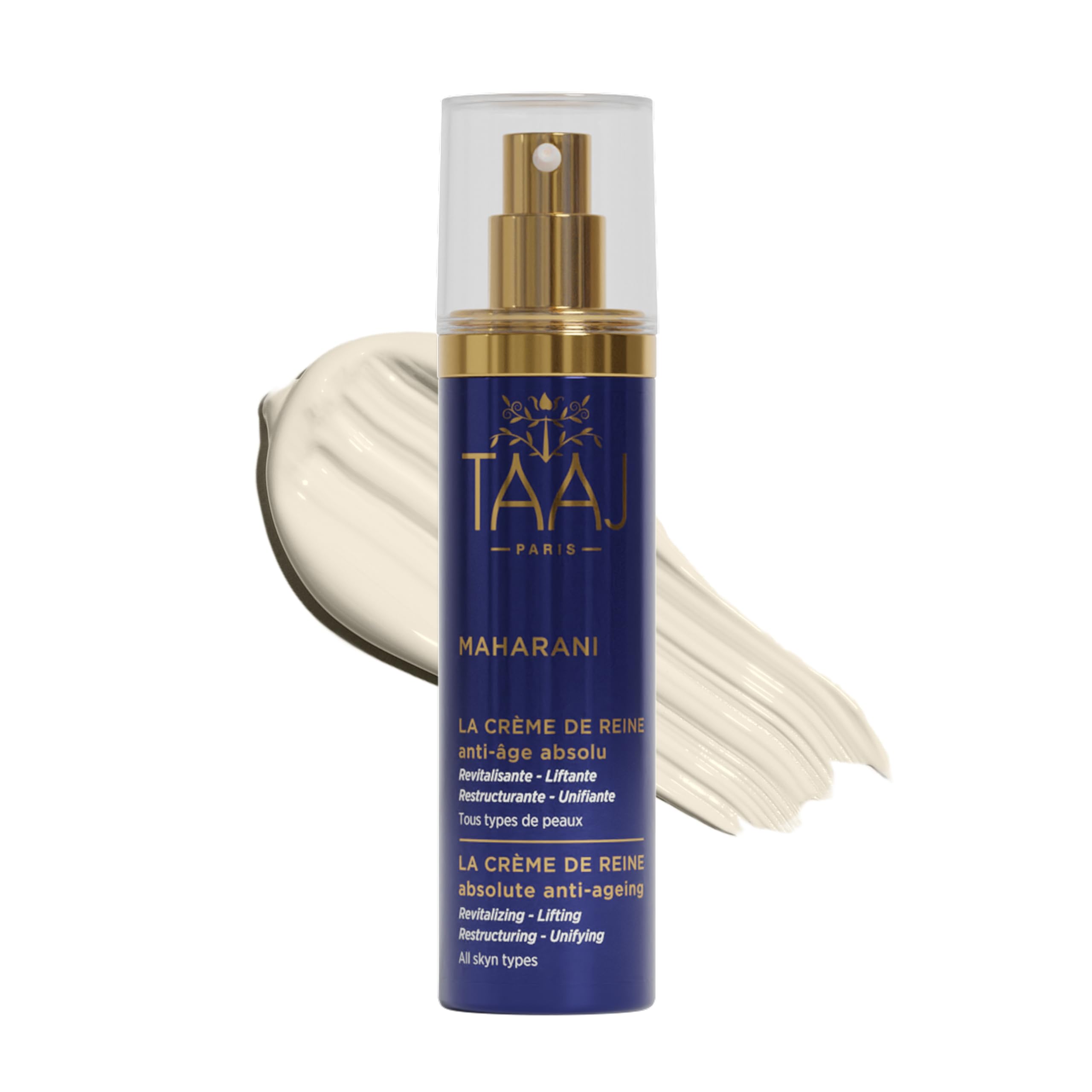 TAAJ | The Queen's Cream - MAHARANI | Powerful anti-ageing actives | Revitalised and plumped up, the skin is visibly younger | Wrinkles are smoothed | Hyaluronic acid, collagen and elastin | 50 ml