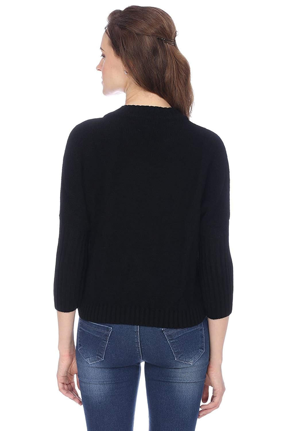 icable women's round neck black owl sweater pullover for winter