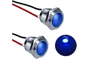 DMWD 2Pcs 12mm 12V-24V 20mA Metal Energy Saving LED Indicator Light Spherical Round Signal Lamp 0.47" Mounting Hole Waterproof with 15cm/5.91in. Wire for Car Truck Boat Blue LED