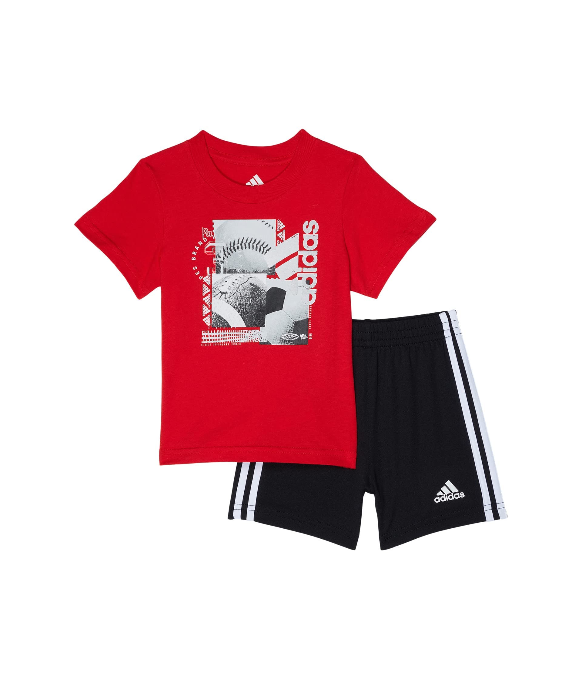 adidas Boys Short Sleeve Cotton Graphic Tee & Short Set, Vivid Red, 9M