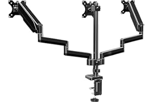 UPGRAVITY Triple Monitor Mount, 3 Monitor Stand Desk Mount for Three Flat/Curved Computer Screens Up to 27”, Fully Adjustable Gas Spring Monitor Arms Hold up to 17.6lbs Each, VESA 75x75/100x100