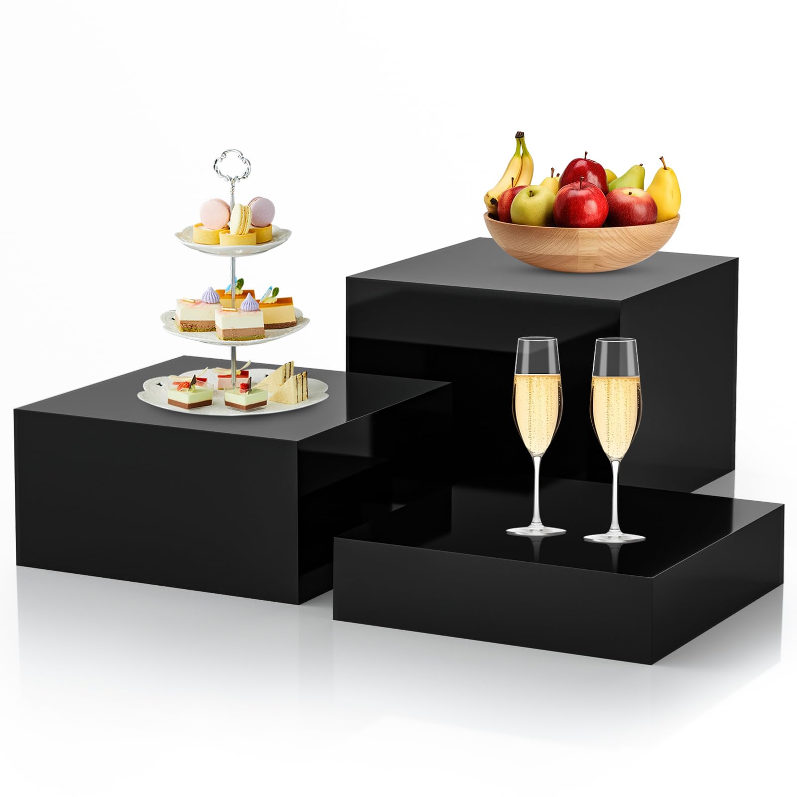 Photo 1 of **INCOMPLETE** Bouiexye Black Buffet Risers Acrylic Boxes Display Food Risers for Buffet Table Platter Parties Weddings Catering Dessert Collectibles Figures Show ( 6''x7''x8'')