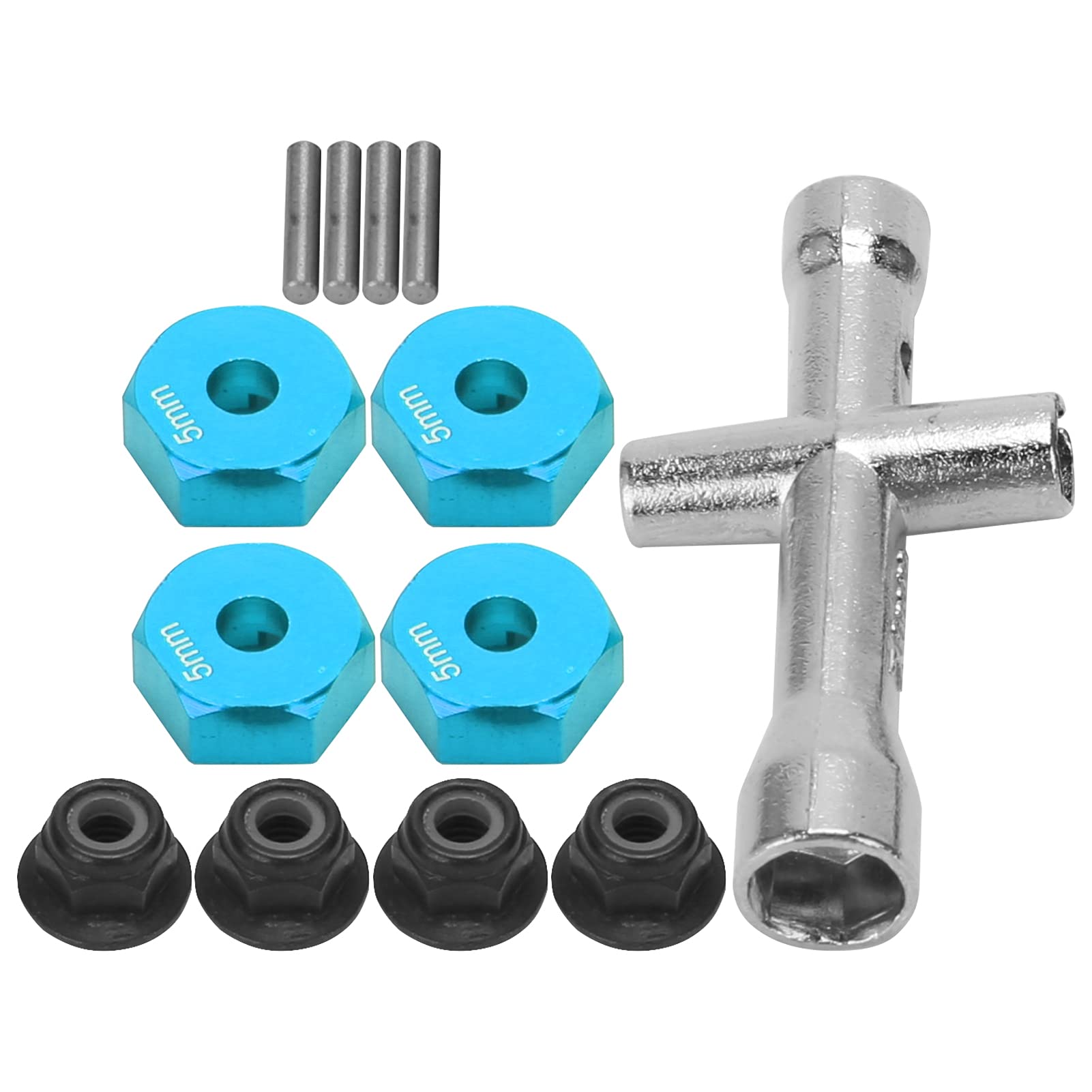 RC Wheel Hex Adapter, 12mm 1/10 RC Car Truck Wheel Hex Adapter+Non-Slip Nut+Bolt+Cross Wrench RC Model Toy Part(Blue)