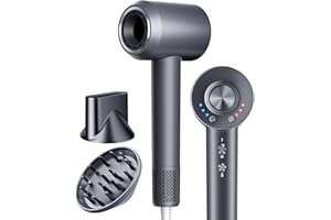 KVINEEN Hair Dryer,160000 RPM High-Speed Brushless Motor Negative Ionic Salon Blow Dryer for Fast Drying, Low-Noise Design & Advanced Heat Control to Prevent Heat Damage, Frosted Gray