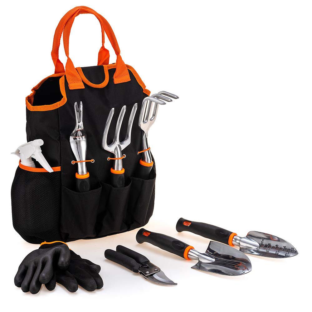 CIELCERA Garden Tool Set, 9 Piece Aluminum Hand Tool Kit, Outdoor Tool