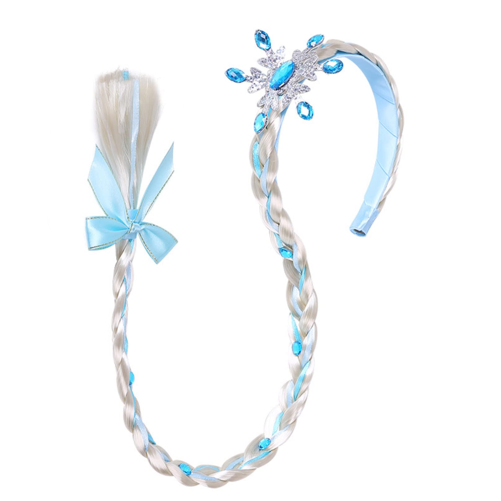 ISABELLA MOON Kids Girls Toddlers Blue Elsa Ponytail Hair Extension Party Hair clips Snowflake Crown Headband Hairband Costume Dress up Braided Wigs (Elsa Snowflake Headband)