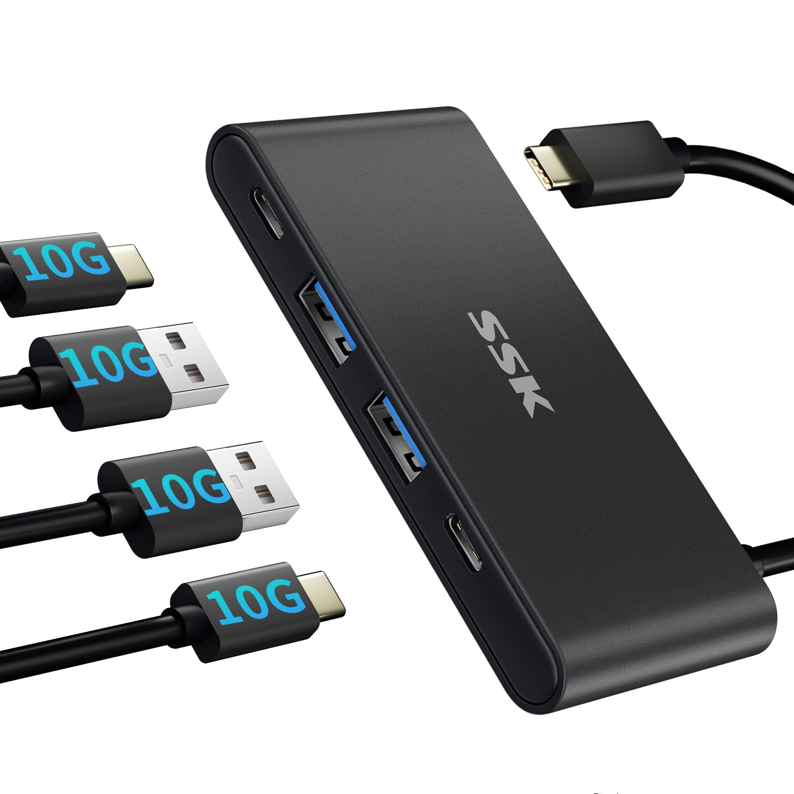 SSK USB-C Hub 10Gbps, USB 3.2 Hub 2 USB-C 2 USBA Ports, Multiport Adapter Extender 4 Ports USB C Splitter for Laptop MacBook Pro PC and More Type c (Not Support Charging/Monitor)