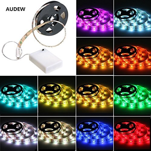 LED Strip Lights,AUDEW 1.65ft RGB SMD 5050 15 LED Flexible Light Strip with Battery Box Waterproof for Home Outdoor Lighting Craft Hobby Light Decoration 3.6W 50CM