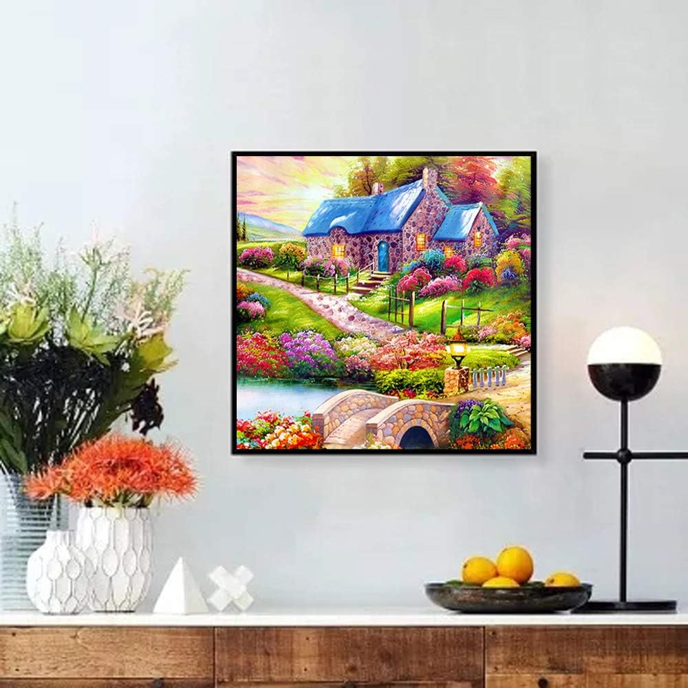 MXJSUA 5D DIY Diamond Painting Kit by Number Full Drill Round Beads Crystal Rhinestone Picture Supplies Wall Sticker Decor 30x30cm Flower House - Image 4