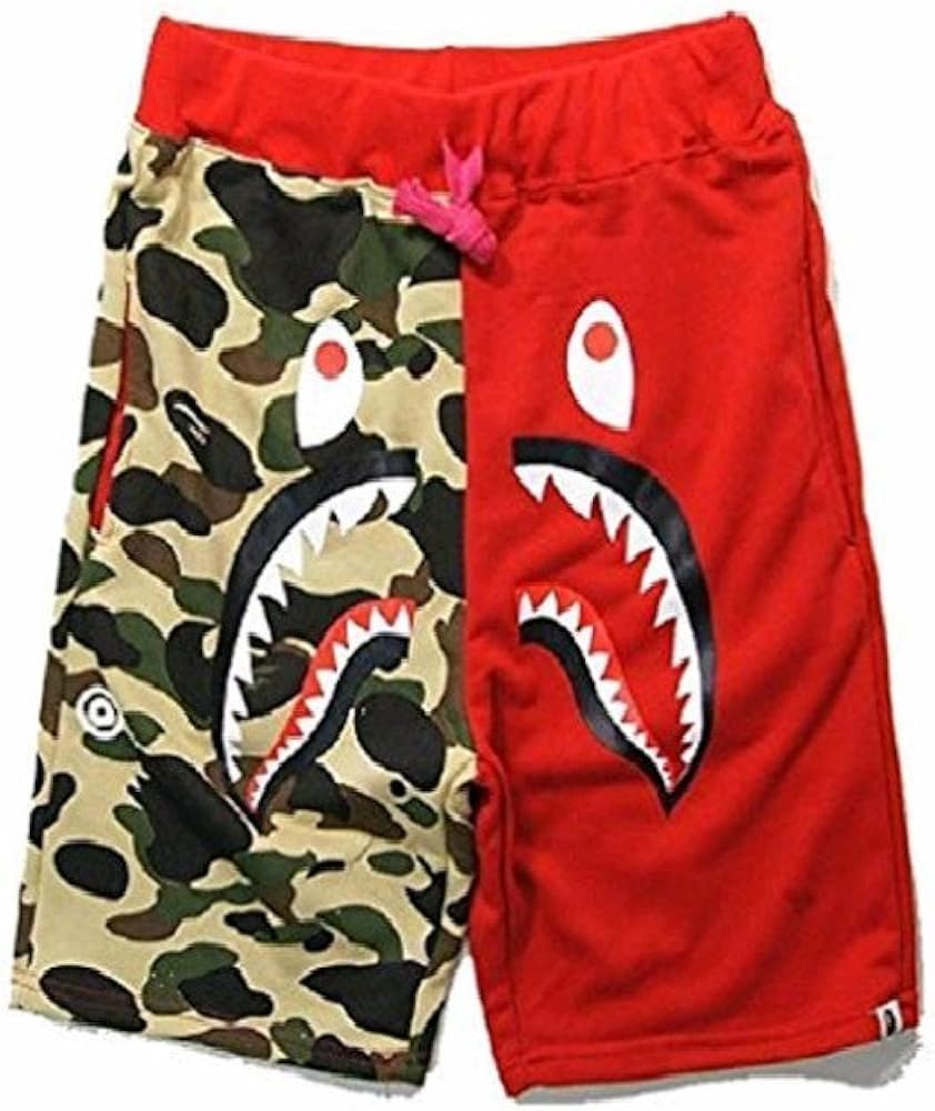 Athletic Pants Shark Pattern Camouflage Stitching Shorts Men Drawstring Black Sports Shorts