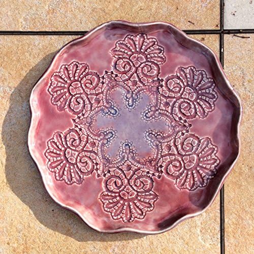 Stoneware Plate Lace Pottery Pink Ceramic 10 inches