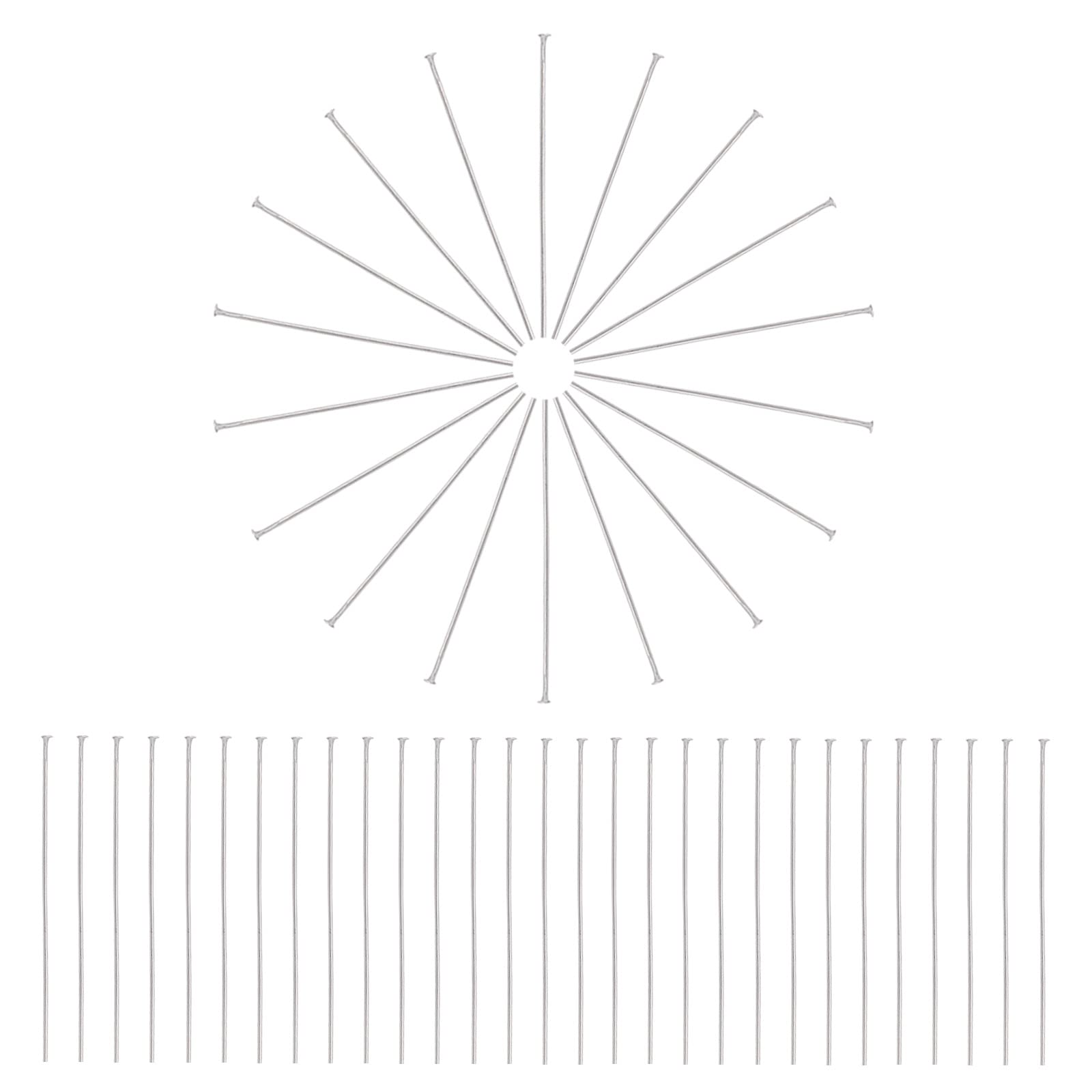 PH PandaHall 600pcs Head Pins, 5cm Flat Head Pins 304 Stainless Steel Jewelry Making Pin Beading Pin for DIY Charm Earrings Braceles Necklaces Crafts Jewelry Making, 0.7mm(21 Guage)