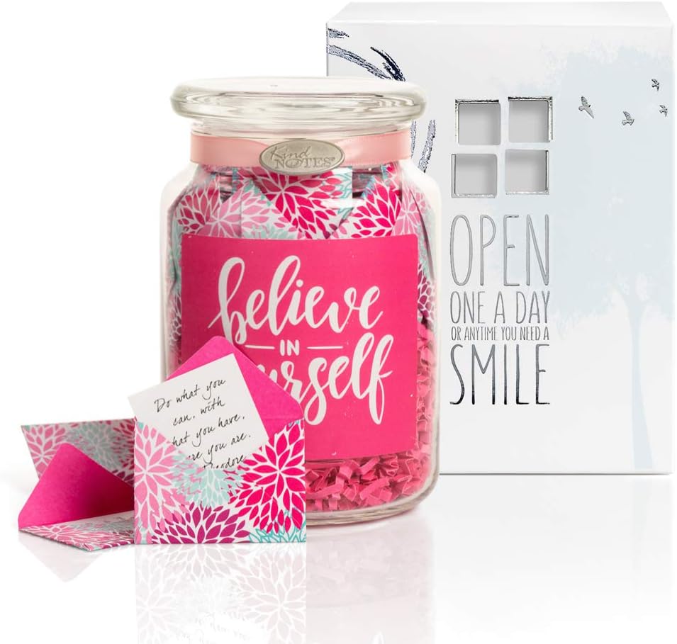 KindNotes Glass Keepsake Gift Jar with Fighting Cancer Messages - Floral Puffs Believe in Yourself