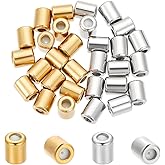 UNICRAFTALE 30Pcs 2 Colors Crimp Tube Beads 304 Stainless Steel Spacer Beads Column Stopper Crimp Charms Bail Bead Connectors Metal Slider Beads with Loop for Ends Bracelet Jewelry Making Hole 0.8mm