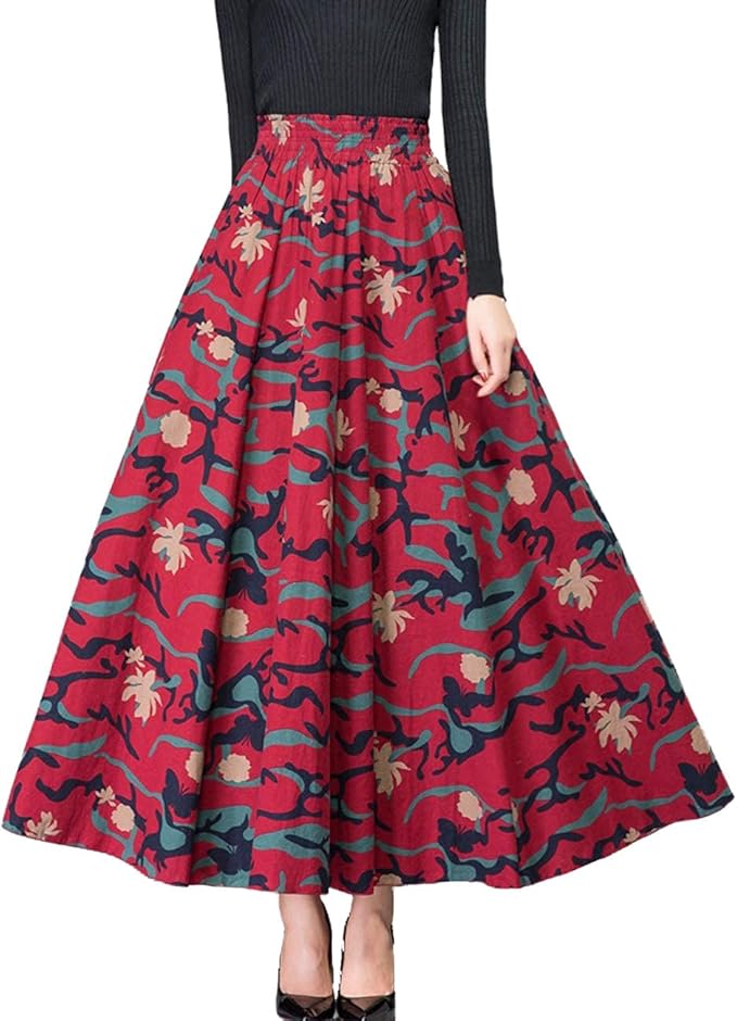 Women's Elastic Waist Long Maxi A Line Camouflage Skirts