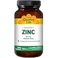 Country Life Chelated Zinc 50 mg - Certified Gluten-Free & Vegan Immune Support Supplement, Enhances Zinc Absorption, Supports Body’s Protein Production & Cellular Health, 100 Vegetarian Tablets