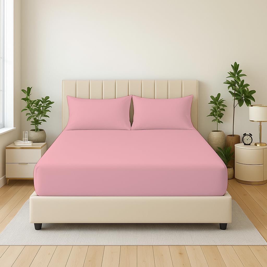 Dazzle Collection® Full Fitted Sheet Bed Sheets 100% Polycotton Machine Washable Fitted Sheet (Single, Pink)