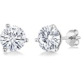 Gem Stone King 18K White Gold Moissanite 3 Prong Stud Earrings For Women Men (2.00 Cttw, Round 6.5MM)