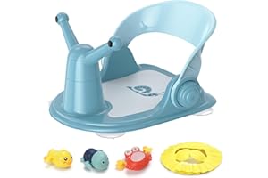 XGOBHC Baby Bath Seat for Babies 6 Months & Up - Foldable Bath Seats for Babies Sitting Up, Bathtub Seat for Baby 6-12 Months, Free 3 Baby Bath Toys, Open Design, 4 Safety Suction Cups, Blue