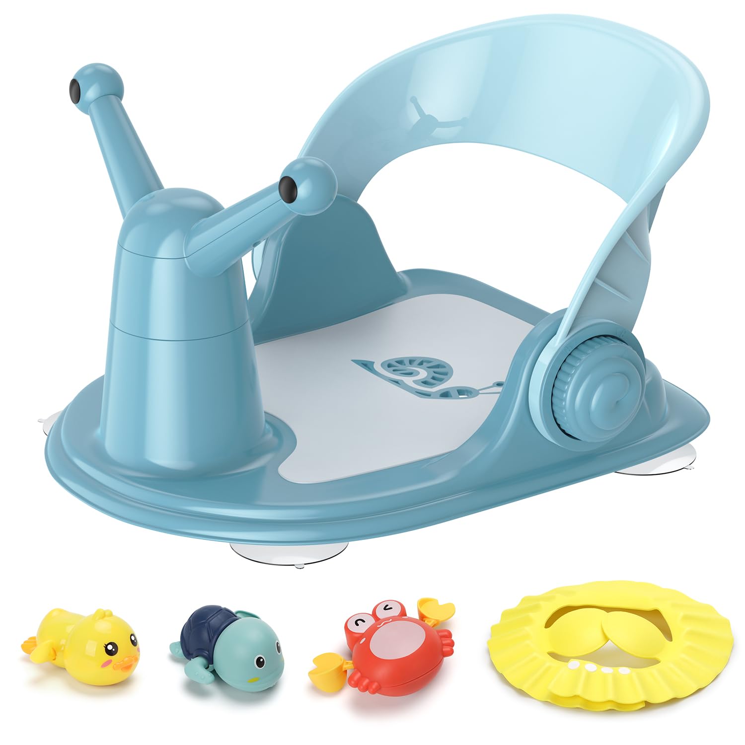 Photo 1 of Baby Bath Seat for Babies 6 Months & Up - Foldable Bath Seats for Babies Sitting Up, Bathtub Seat for Baby 6-12 Months, Free 3 Baby Bath Toys, Open Design, 4 Safety Suction Cups, Blue