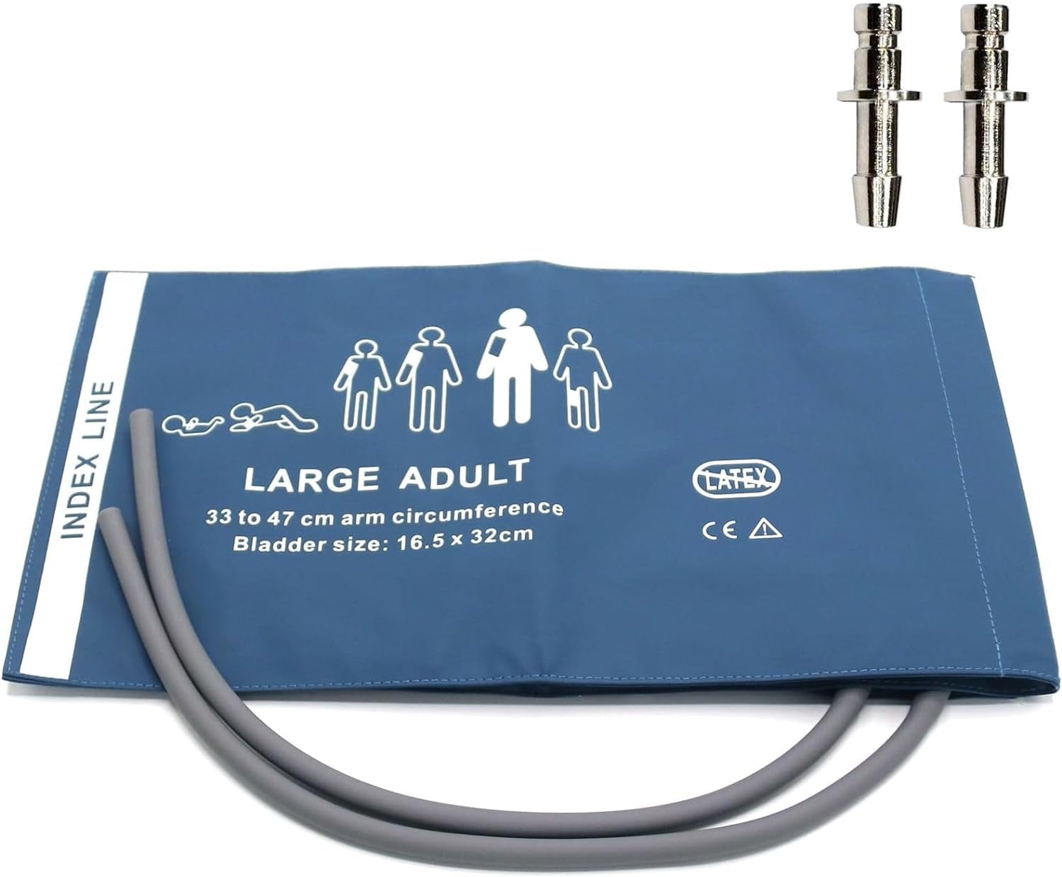 Universal NIBP Cuff with BP12 Connector for Large Adult, 33-47 cm Reusable Dual Tube PU Replacement BP Cuff with Inner Airbag for Blood Pressure Monitor Machine