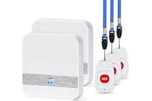 DOUBLECARE Caregiver Pagers Wireless Call Button for Elderly Patient Personal in Home Life Alert System for Seniors Range 260ft/80Menter,60 Ringtones (3 Call Buttons + 2 Receivers)