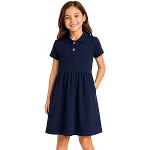 HILEELANG Girls Polo Dress School Uniform Pique Cotton Blend Dress with Pockets