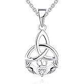 JO WISDOM 925 Sterling Silver Irish Celtic Heart Claddagh Pendant Necklace with Birthstones