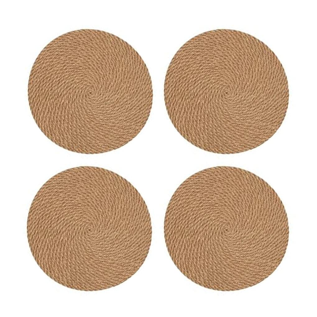 Alnicov Round Linen Placemats Set of 4 Linen Braided Place Mat 9.4 inch Heat Resistant Table Mat Thick Hot Pads Hot Mats Trivet