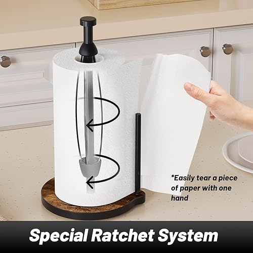 VEHHE Paper Towel Holder Countertop, One-Handed Tearing Wood Paper