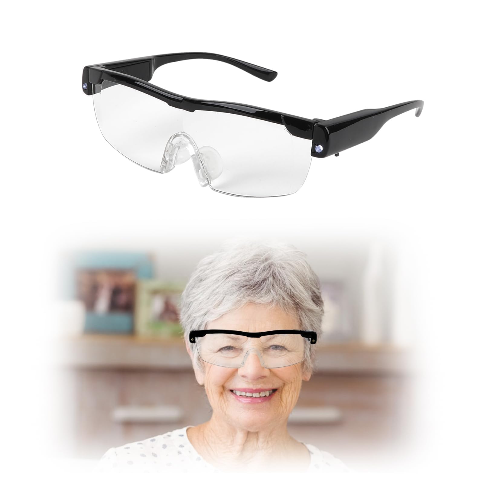 2.5X Magnifying Glasses with 2 LED Lights, Strong 250% Magnification Hands Free Spectacles for Hobbies Close Work Jewellers Craft Repairing Reading Embroidery, Gift for Elderly Low Vision Person