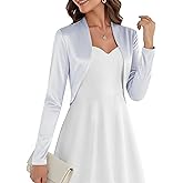 Belle Poque Women Long Sleeve Bolero Shrug Open Front Satin Jacket Ruffled Shrugs for Evening Dresses Formal