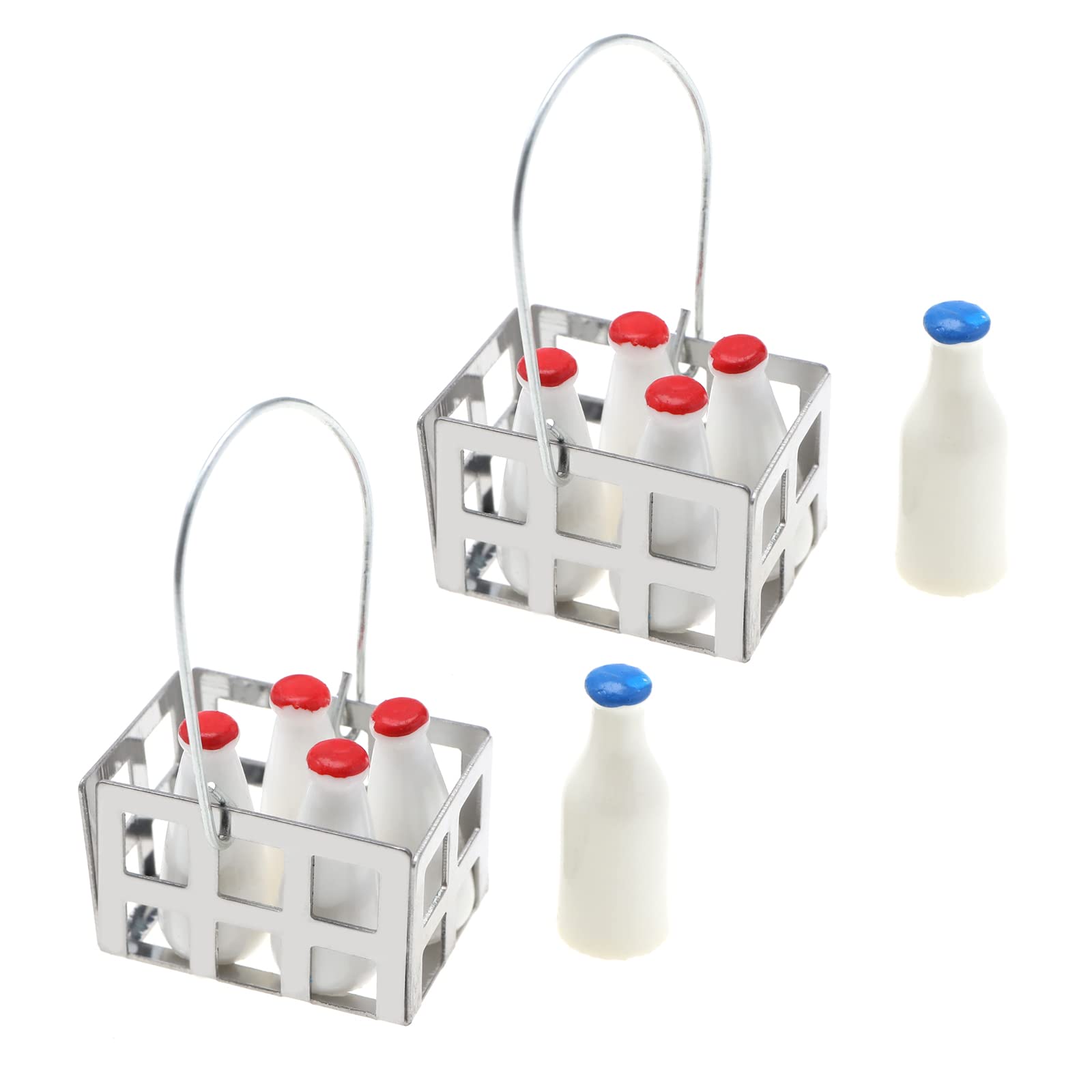 Create idea 2 Sets Miniature Milk Bottle Basket Set Dollhouse Milk Bottles Set with Basket Dollhouse Furniture Accessories for 1/6 or 1/12 Dollhouse Decor