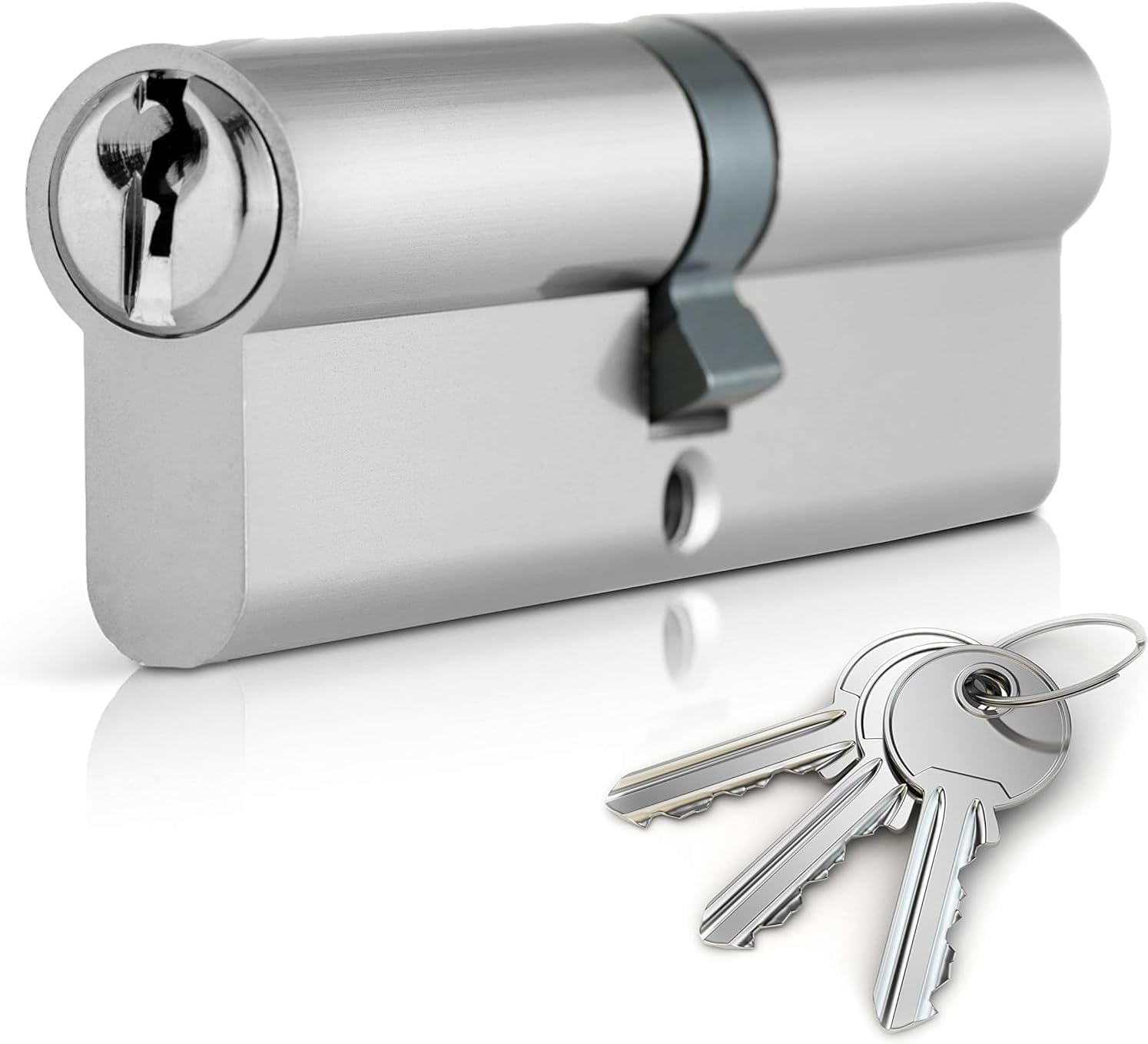 Chrome 45/55 Euro Cylinder Lock (100mm), Euro Door Barrel Lock with 3 Keys, Anti-Bump, Anti-Drill and Anti-Pick Door Lock with Key (Chrome, 45/55)